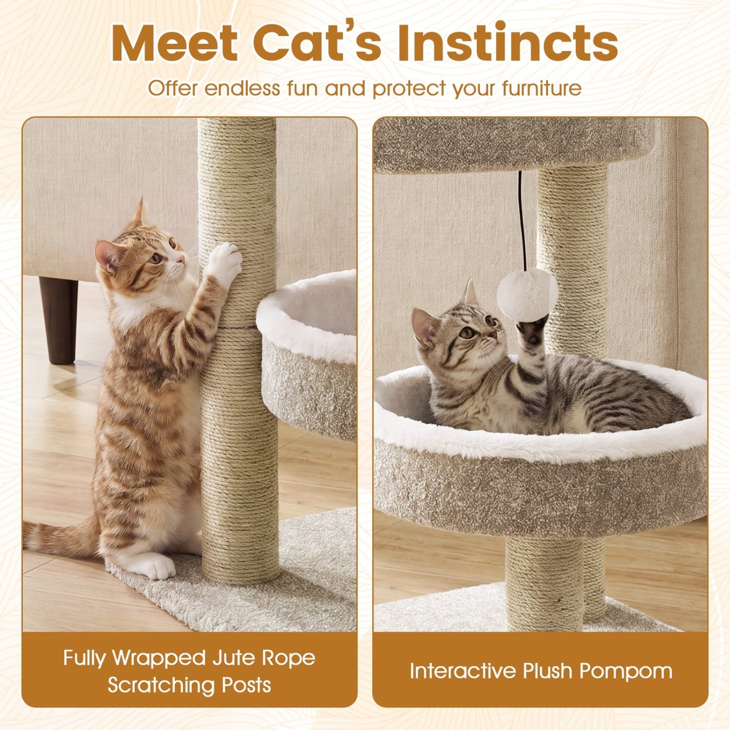 Cat Tower with Plush Perches & Scratching Posts
