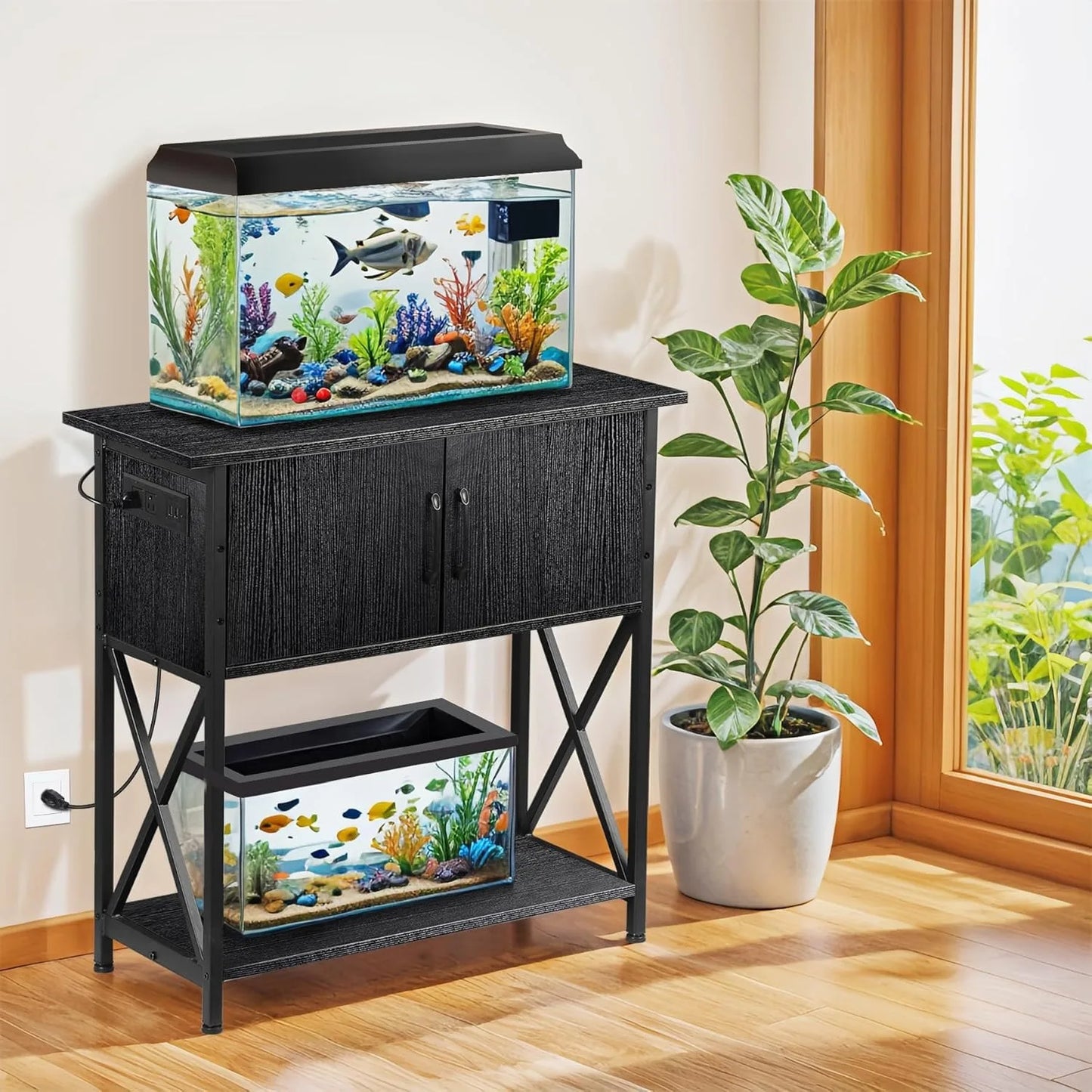 Fish Tank Stand with Cabinet for Storage, Metal