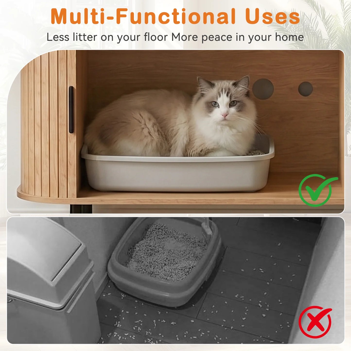 Cat Wooden Furniture, Sliding door, Litter Box, Bed, Supplies