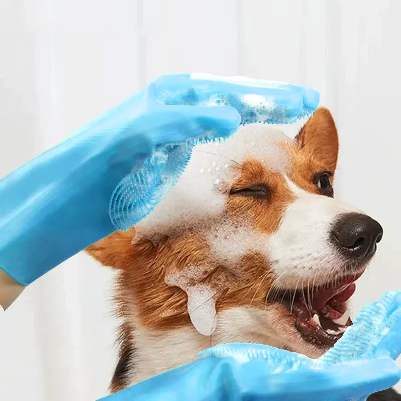 Pet Bathing Glove - Silicone Mitt, Massage & Deshed