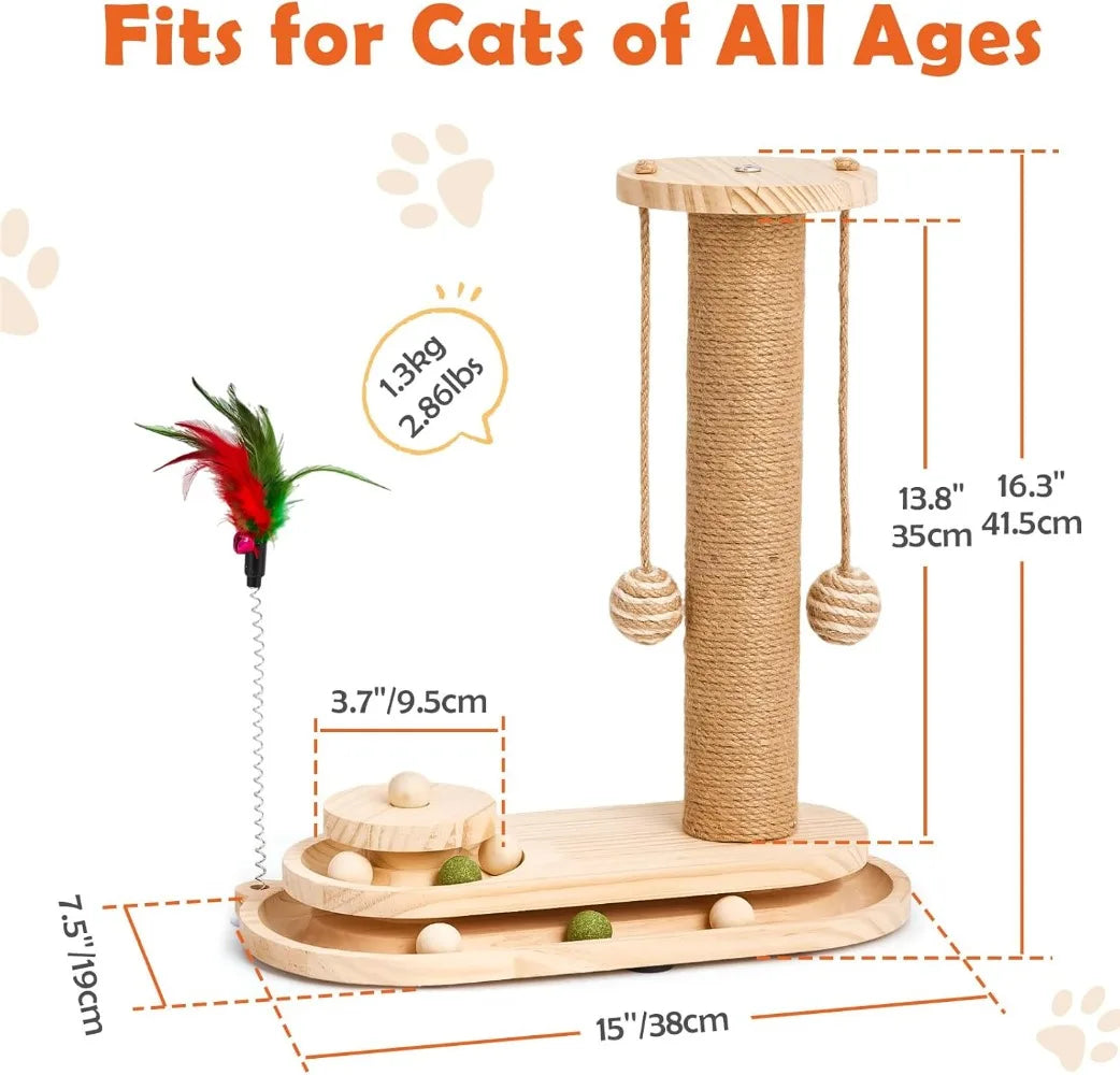 Cat Scratching Post, 2-Tier Ball Track, Teasing Feather Stick