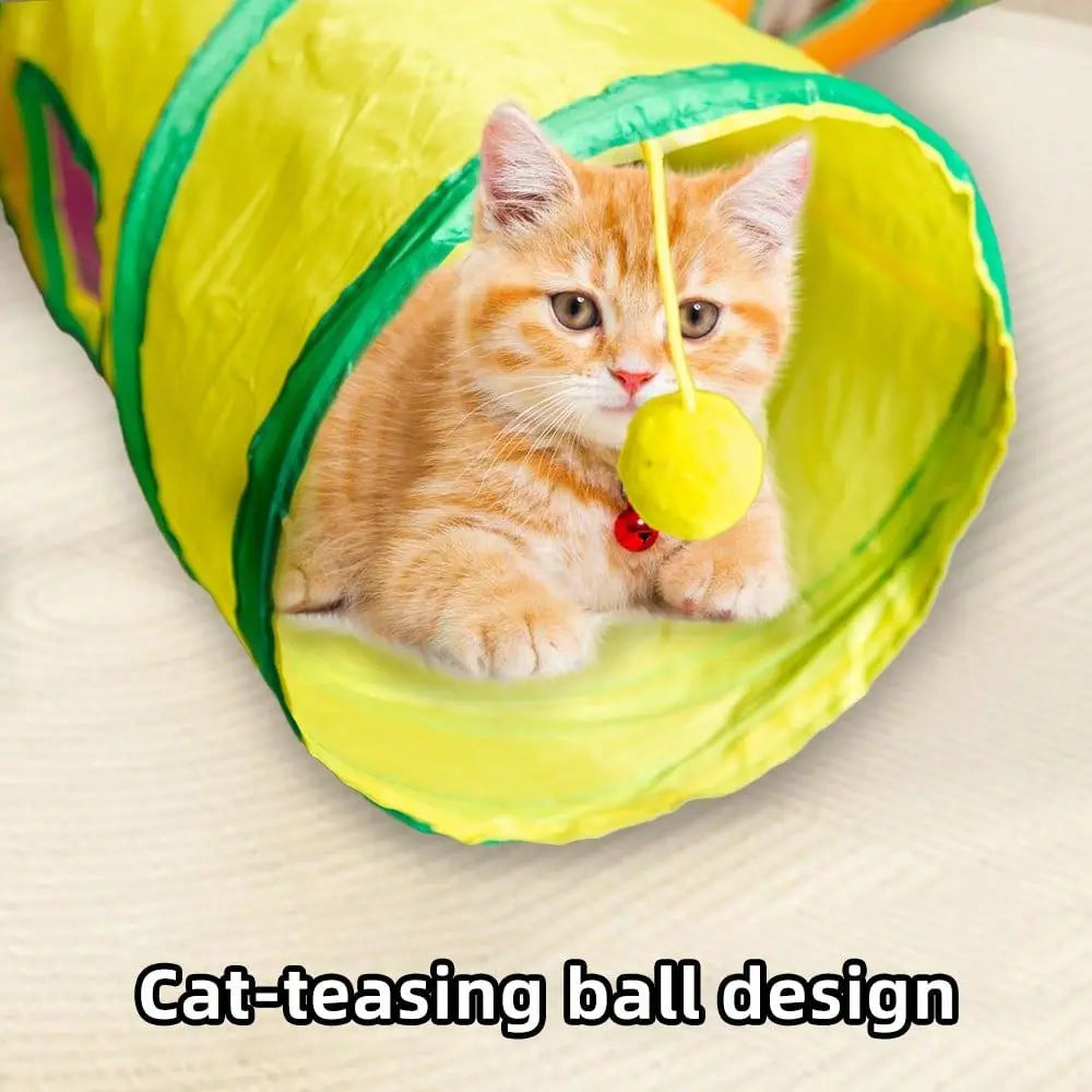 Cat Collapsible Play Tube With Hanging Balls