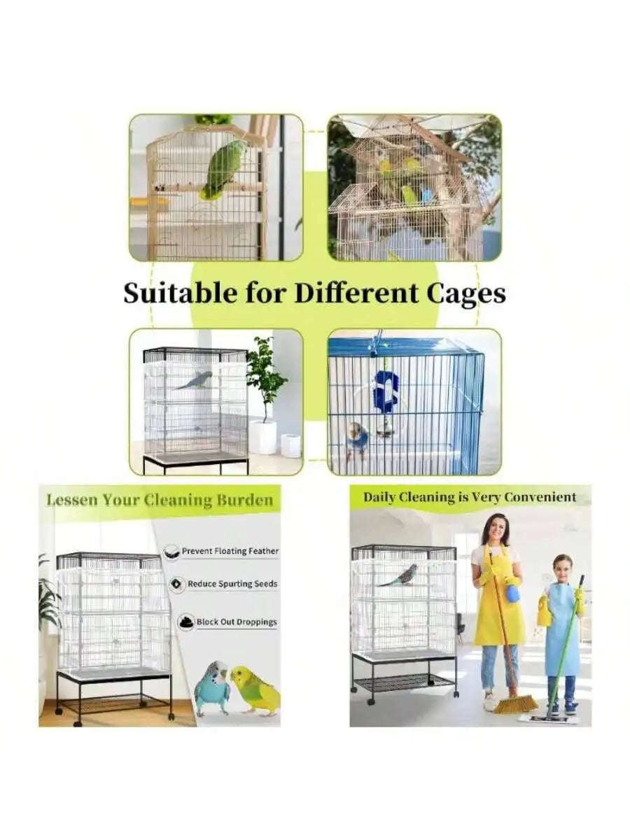 Bird Cage Seed Catcher Adjustable Nylon Mesh Cover