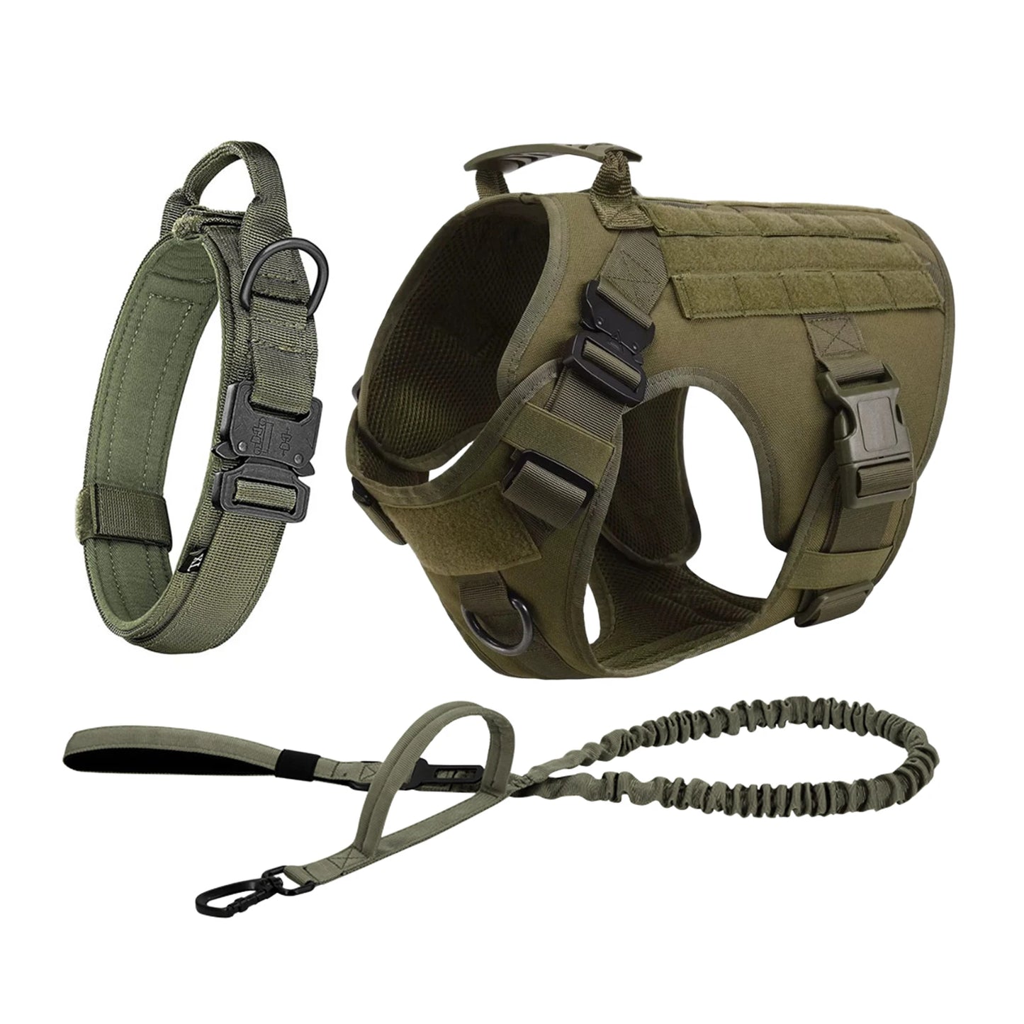 Tactical Dog Harness Collar Leash Molle Pouches