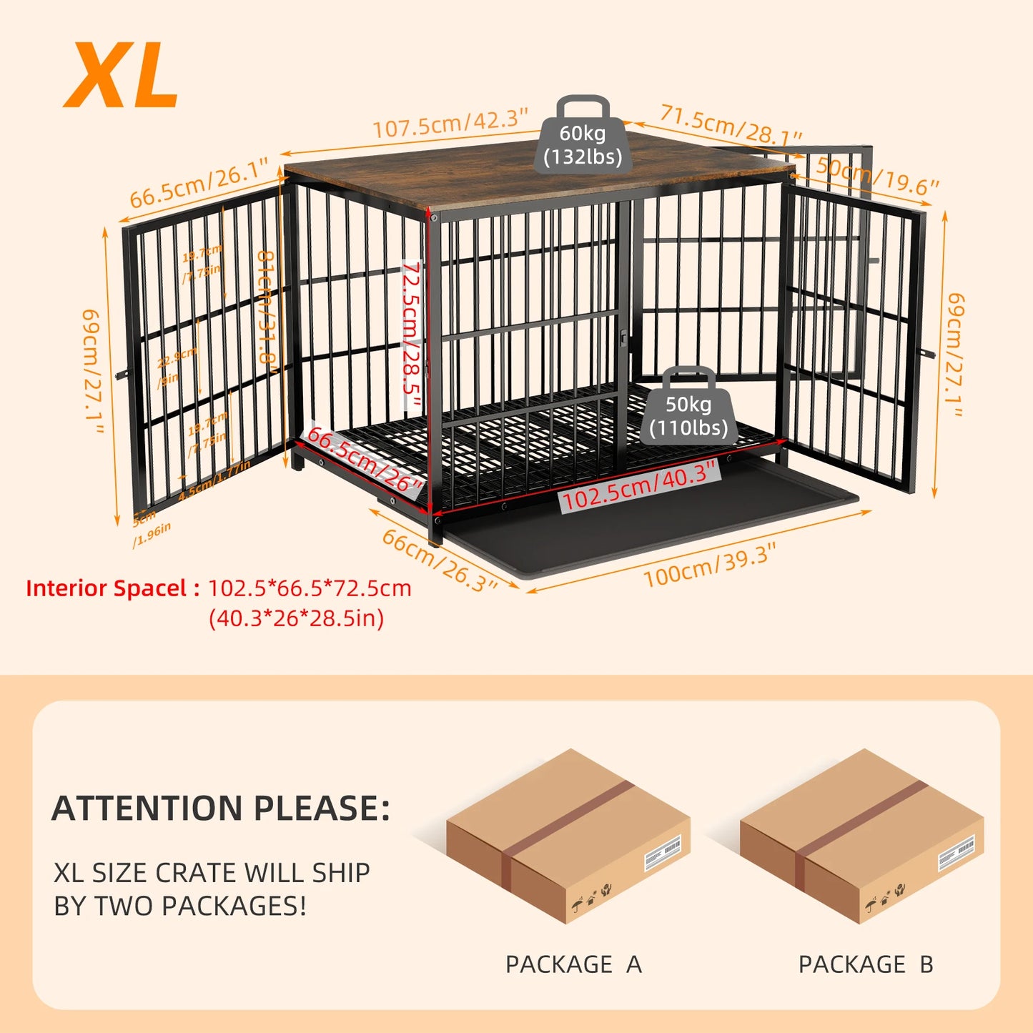 Furniture Style Dog Crate, Metal and Wood.