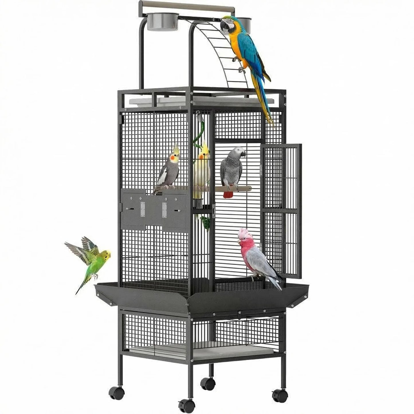 60" Metal Bird Cage With Play Top, Rolling Stand, Flight Enclosure