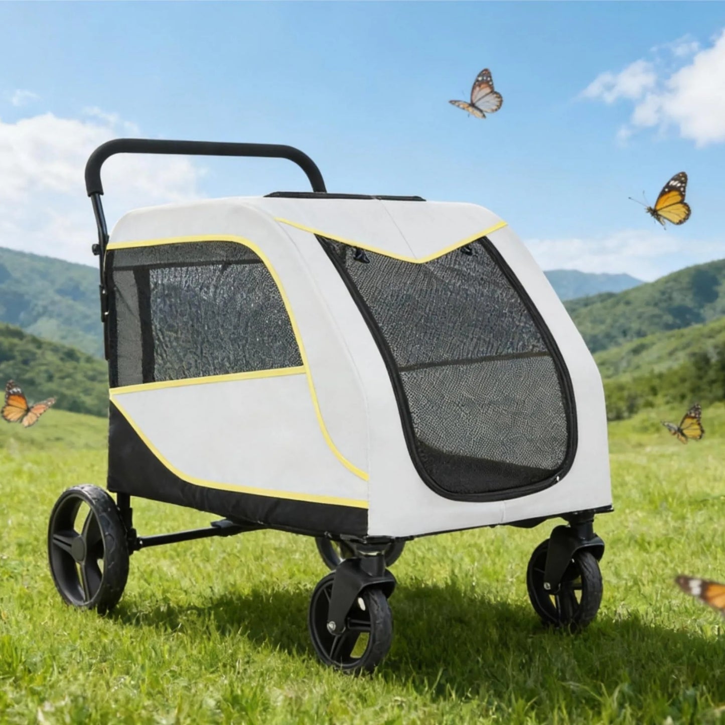 All-Terrain Pet Stroller with Lockable Wheels, Adjustable Handle