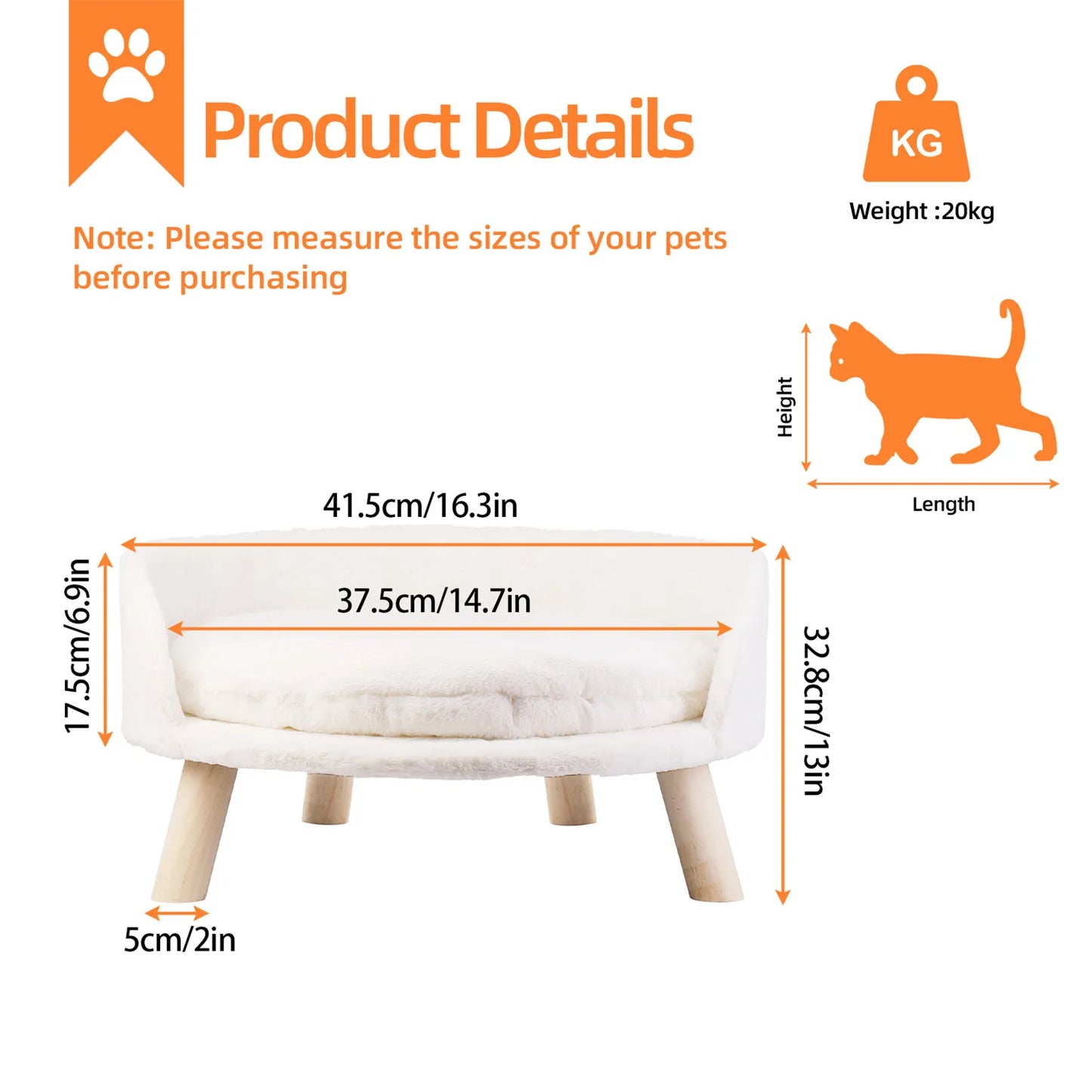 Pet Sofa Bed Raised, Removable Cushion