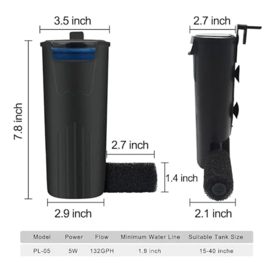 Aquarium Internal Filter For 3 to 20 Gallon Tank