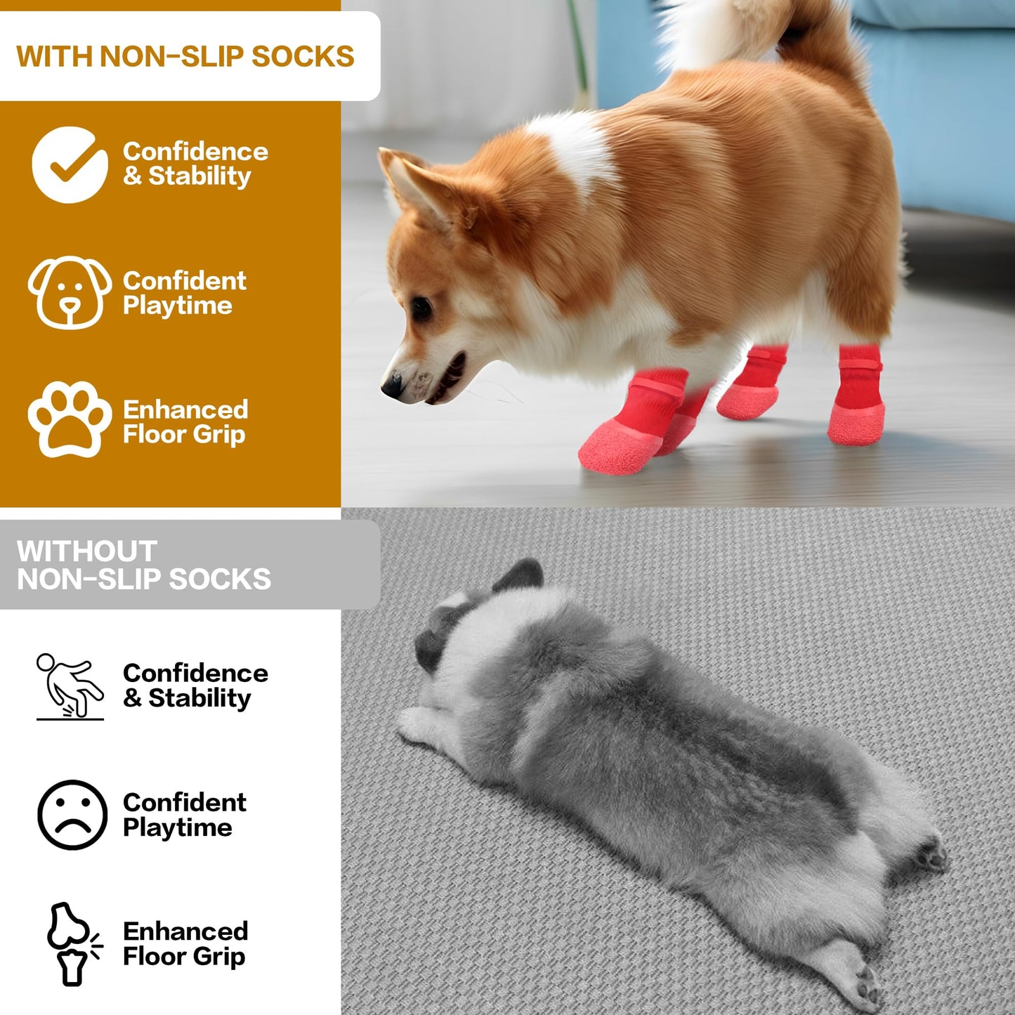 Anti Slip Dog Socks For Hardwood /Paw Protectors Booties -4Pcs