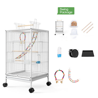 Bird Cage With Feeder Toy Grass Nest Breeding Box