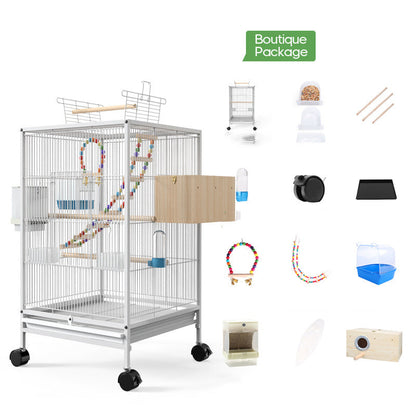 Bird Cage With Feeder Toy Grass Nest Breeding Box