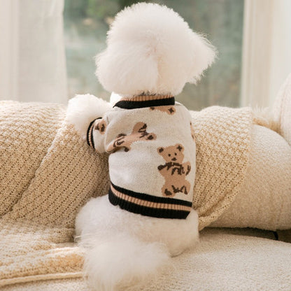 Sweater Preppy Style V-neck Winter Warm Clothes For Dogs Cats