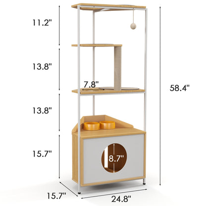 Corner Cat Tower with Feeding Station and Climbing Platforms