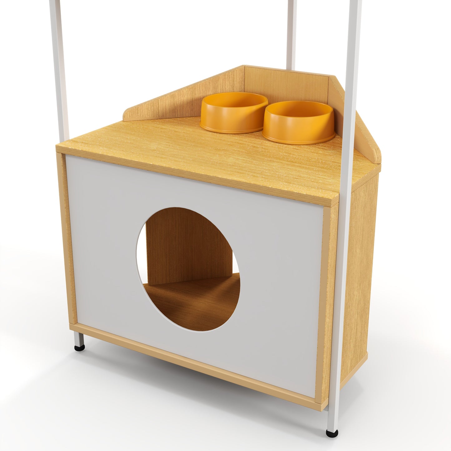 Corner Cat Tower with Feeding Station and Climbing Platforms
