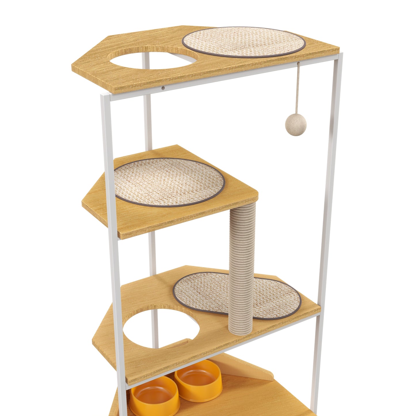 Corner Cat Tower with Feeding Station and Climbing Platforms