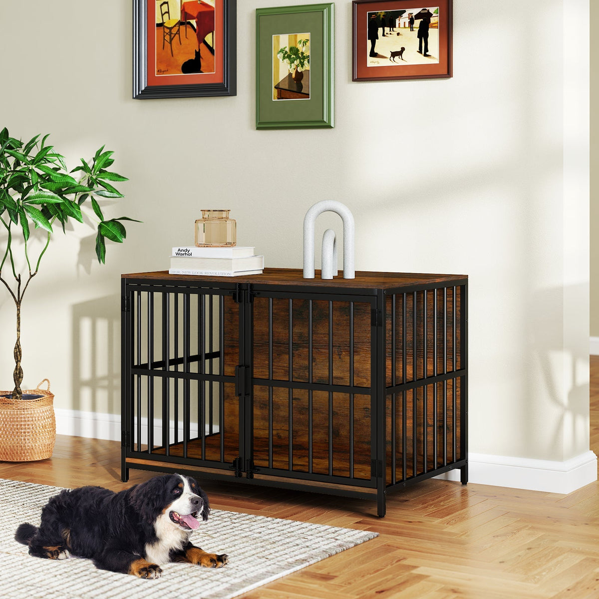 40 Inch Dog Kennel Furniture with Dual Lockable Double Doors