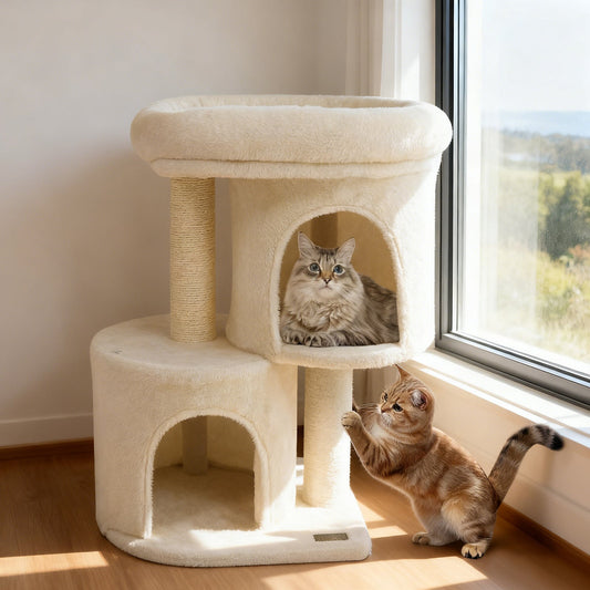 26 Inch Cat Tower with Large Padded Perch and Dual Condos