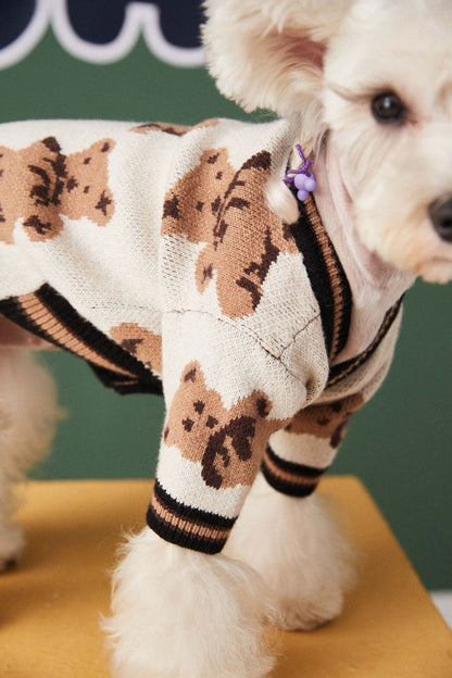 Sweater Preppy Style V-neck Winter Warm Clothes For Dogs Cats