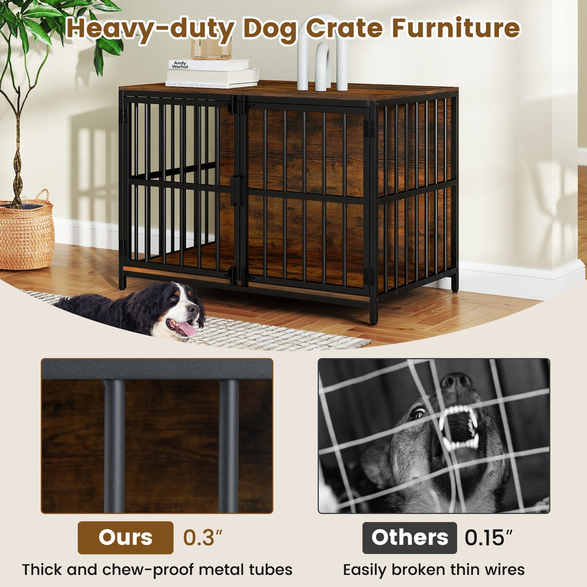 40 Inch Dog Kennel Furniture with Dual Lockable Double Doors
