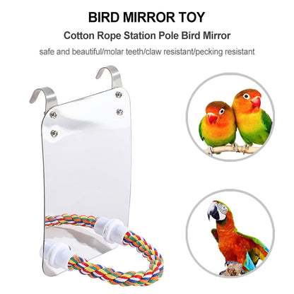Parrot Toy Acrylic Mirror With Cotton Rope Station