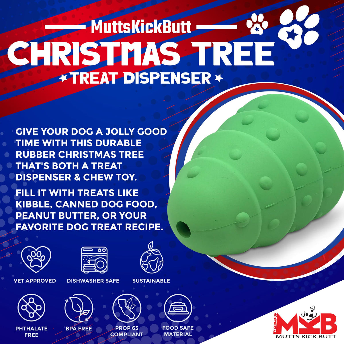 Christmas Tree With Treat Dispenser Toy - Durable Rubber for Large dogs