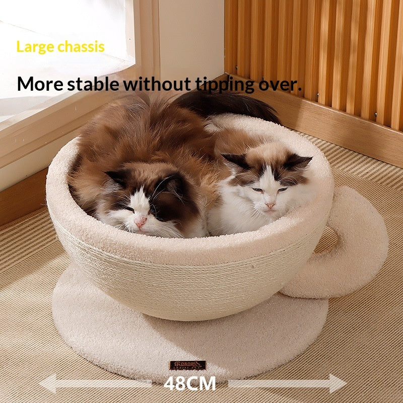 Sisal Rope Cat Scratcher Integrated With Coffee Cup Cat Bed