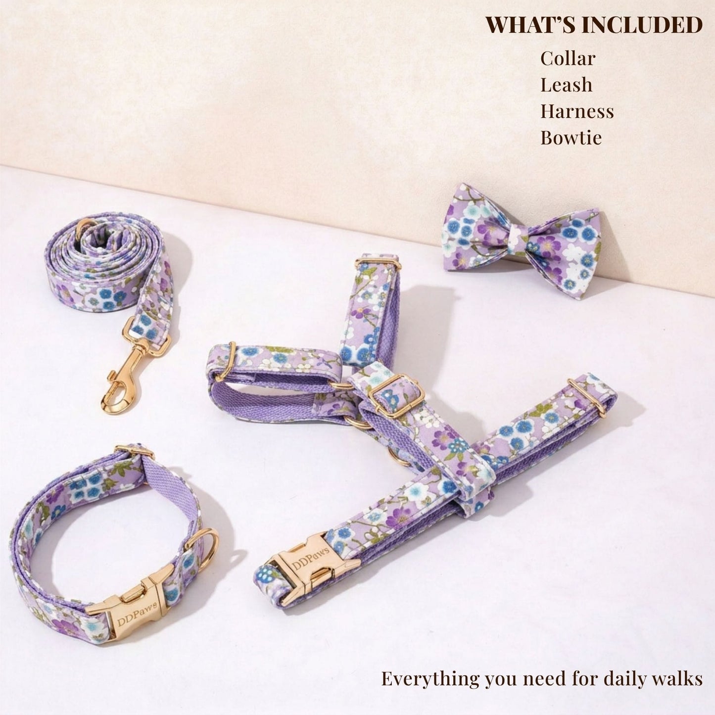 Lilac Meadow Floral Harness Set for Dogs