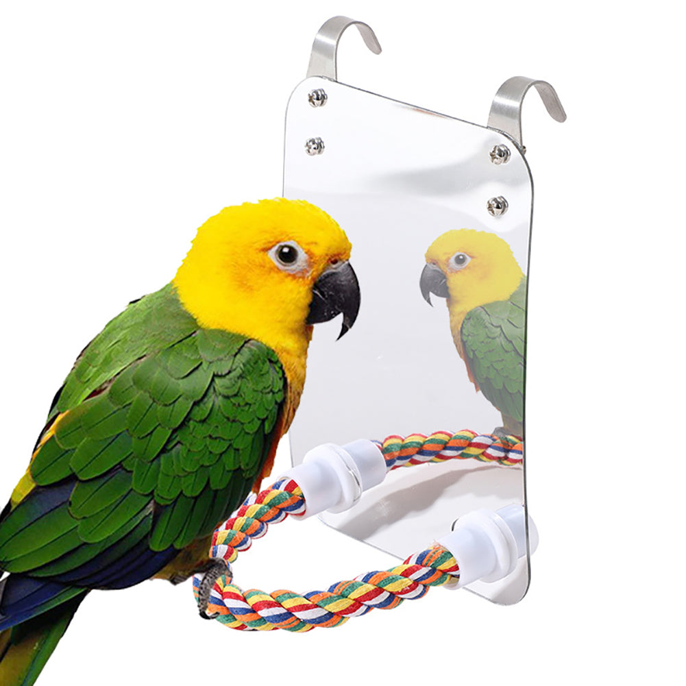 Parrot Toy Acrylic Mirror With Cotton Rope Station
