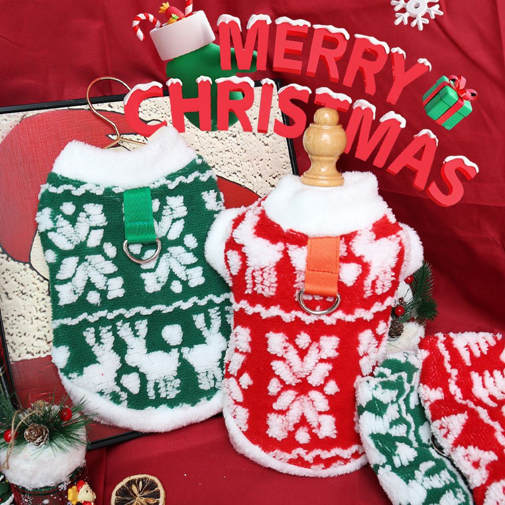 New Christmas Cat And Dog Clothes With Traction Rope Buckle