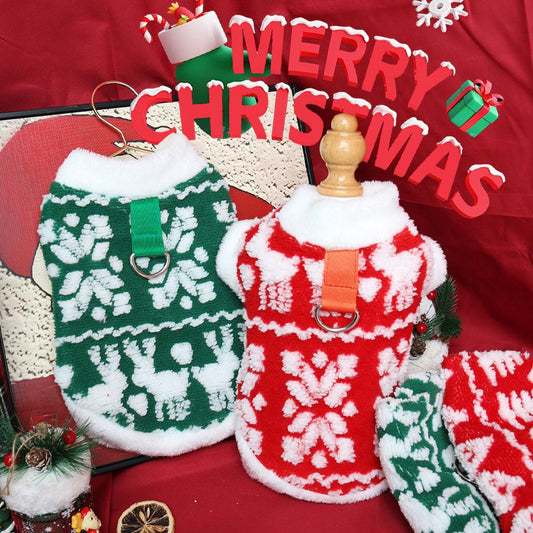 New Christmas Cat And Dog Clothes With Traction Rope Buckle
