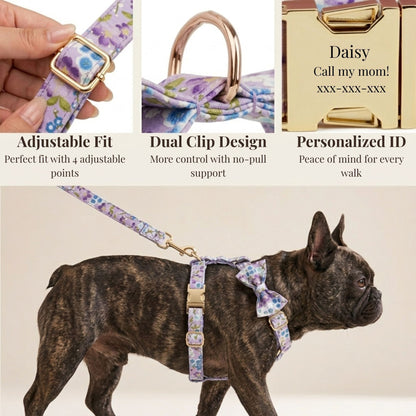 Lilac Meadow Floral Harness Set for Dogs