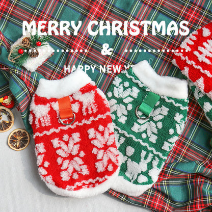New Christmas Cat And Dog Clothes With Traction Rope Buckle