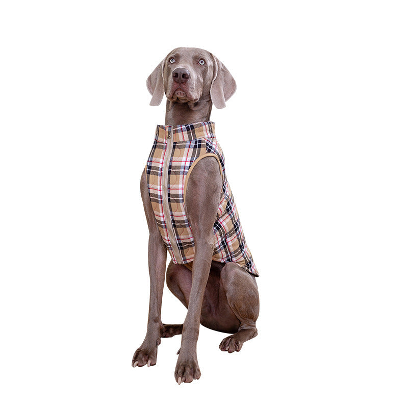 Winter Dog Clothes Heavy Cotton Jacket Plaid Zipper Down