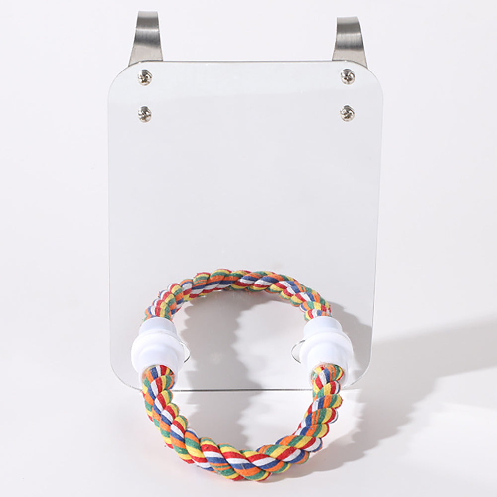 Parrot Toy Acrylic Mirror With Cotton Rope Station