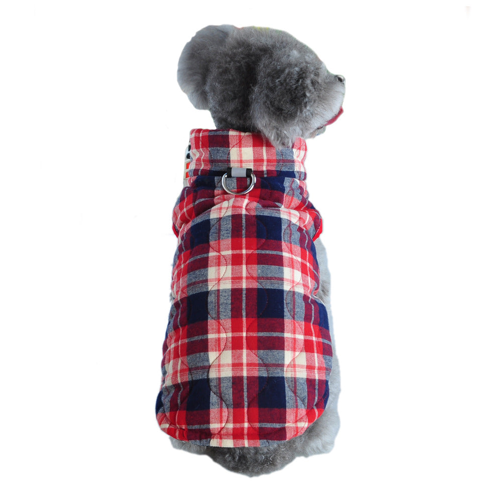 Winter Dog Clothes Heavy Cotton Jacket Plaid Zipper Down