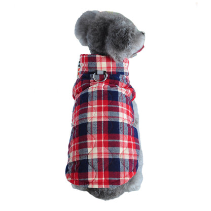 Winter Dog Clothes Heavy Cotton Jacket Plaid Zipper Down