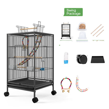 Bird Cage With Feeder Toy Grass Nest Breeding Box