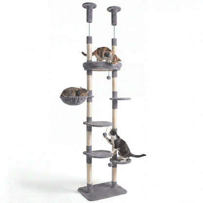 Floor-to-Ceiling Cat Tree with 6 Tiers and Hammock