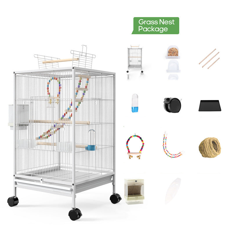 Bird Cage With Feeder Toy Grass Nest Breeding Box