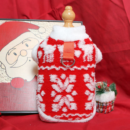 New Christmas Cat And Dog Clothes With Traction Rope Buckle