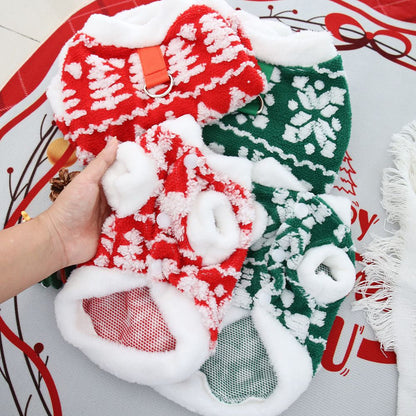 New Christmas Cat And Dog Clothes With Traction Rope Buckle