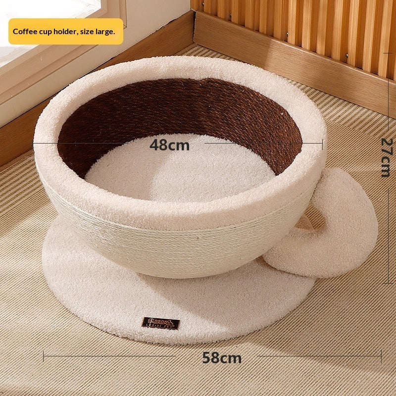 Sisal Rope Cat Scratcher Integrated With Coffee Cup Cat Bed