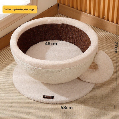 Sisal Rope Cat Scratcher Integrated With Coffee Cup Cat Bed