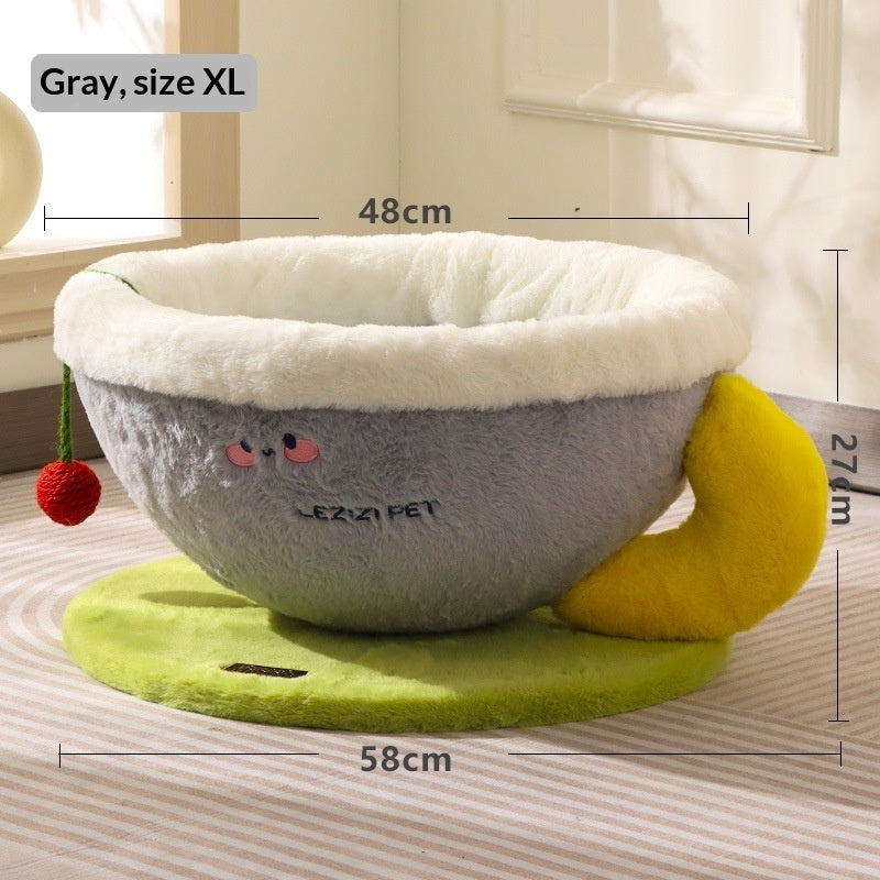 Sisal Rope Cat Scratcher Integrated With Coffee Cup Cat Bed