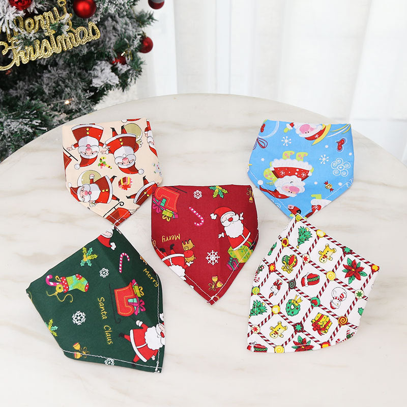 Dogs Cats Christmas Cotton Printed Triangle Scarf