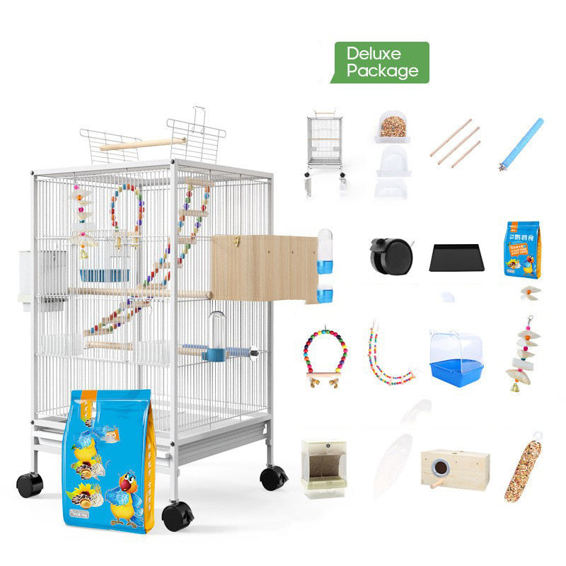 Bird Cage With Feeder Toy Grass Nest Breeding Box