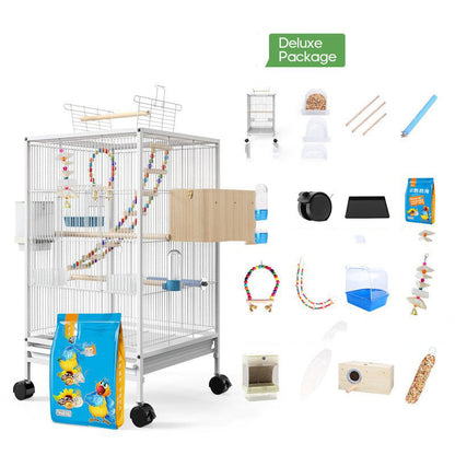 Bird Cage With Feeder Toy Grass Nest Breeding Box