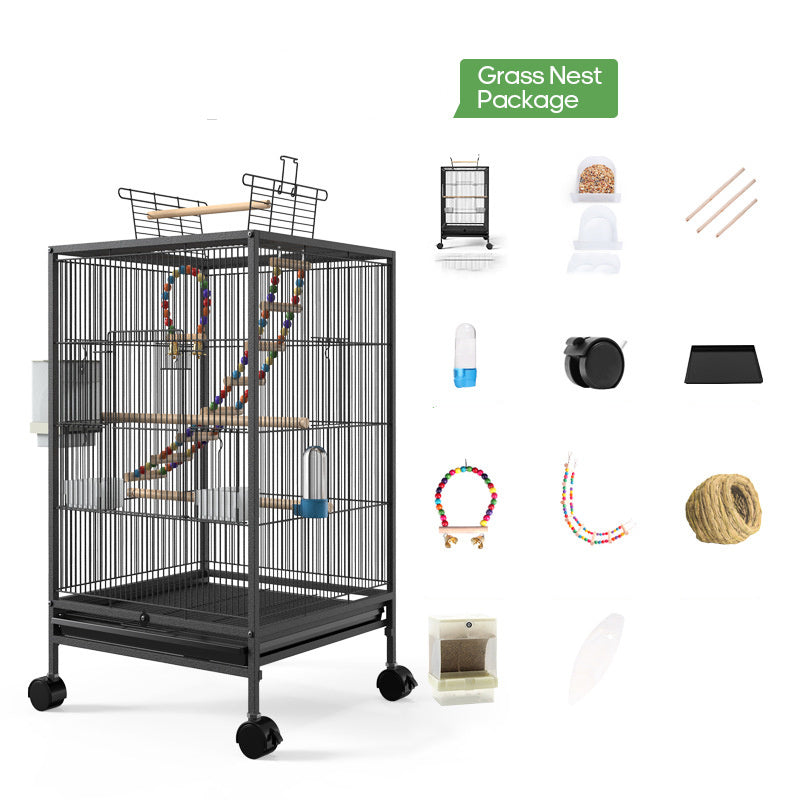 Bird Cage With Feeder Toy Grass Nest Breeding Box
