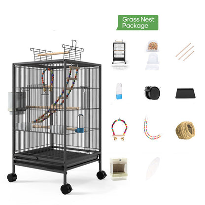 Bird Cage With Feeder Toy Grass Nest Breeding Box
